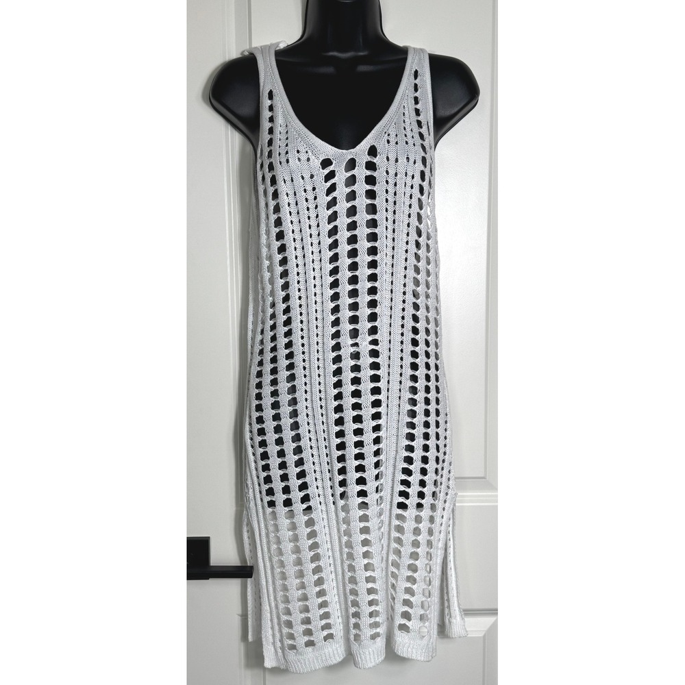 Cha Cha White‎ Crochet Knit Maxi Dress Cover Up Sleeveless V Neck M